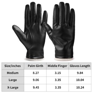 OZERO Warm Winter Gloves for Men: with Wool Linning PU Leather Touchscreen Thermal Winter Gloves Men for Driving, Motorcycle, Texting, Work in Cold Weather(Black/Large)