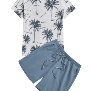 Milumia Men's Tropical Printed Short Sleeve Tee and Drawstring Pocket Shorts Set Multicolored Medium