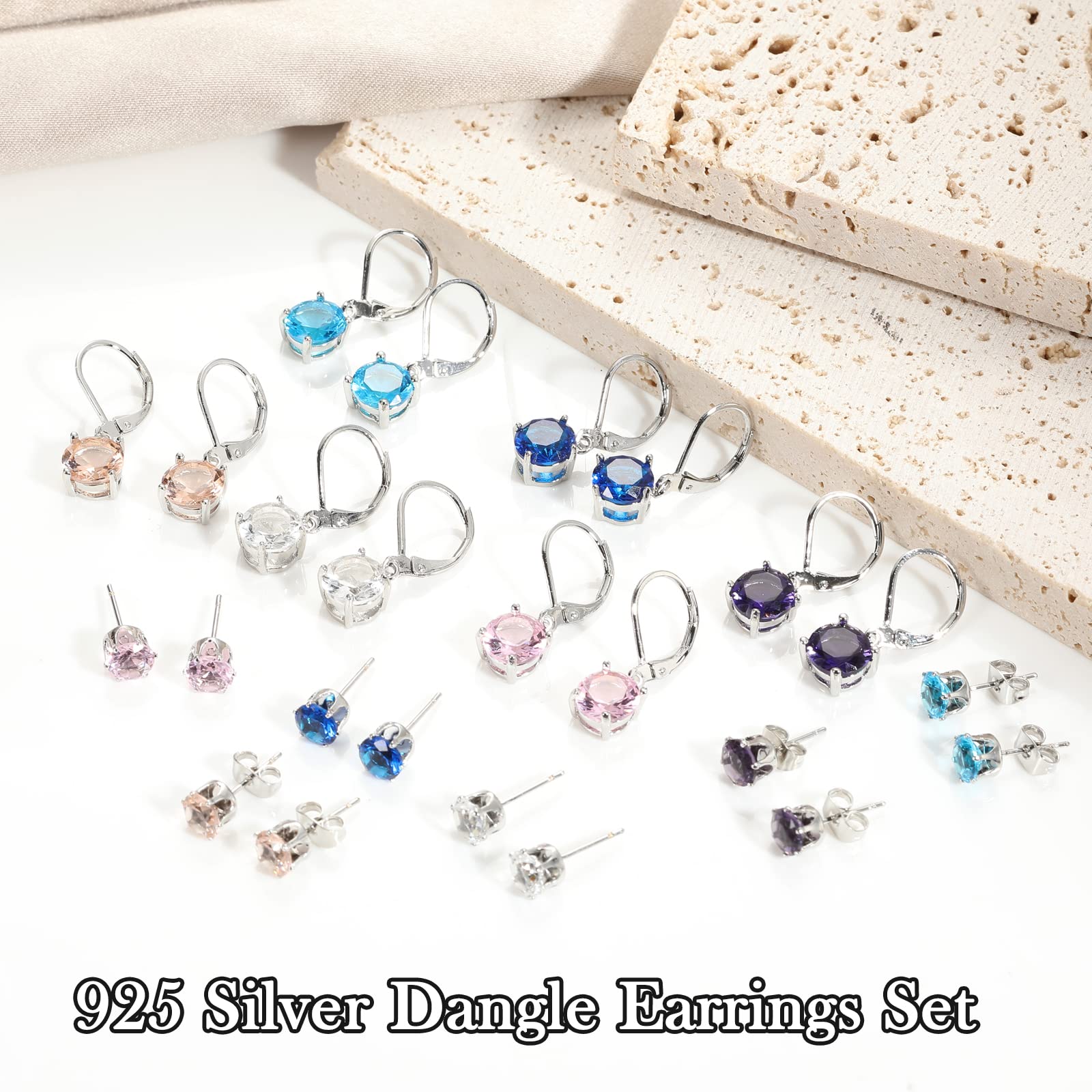 Multicolor Crystal Dangle Earrings and Studs for Women 926 Silver Hypoallergenic Dangle Earrings Leverback Earring