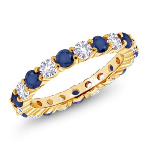 Gem Stone King 18K Yellow Gold Plated Silver Round Blue Sapphire Eternity Band Ring For Women (1.70 Cttw, Available In Size 5, 6, 7, 8, 9)