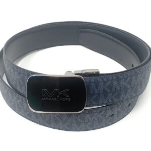 Michael Kors Men's Cut to Fit Reversible PVC Leather MK Plaque Belt (Navy)