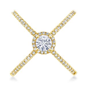 Gem Stone King 18K Yellow Gold Plated Silver Criss Cross X Ring Set with Moissanite (1.32 Cttw) (Size 7)