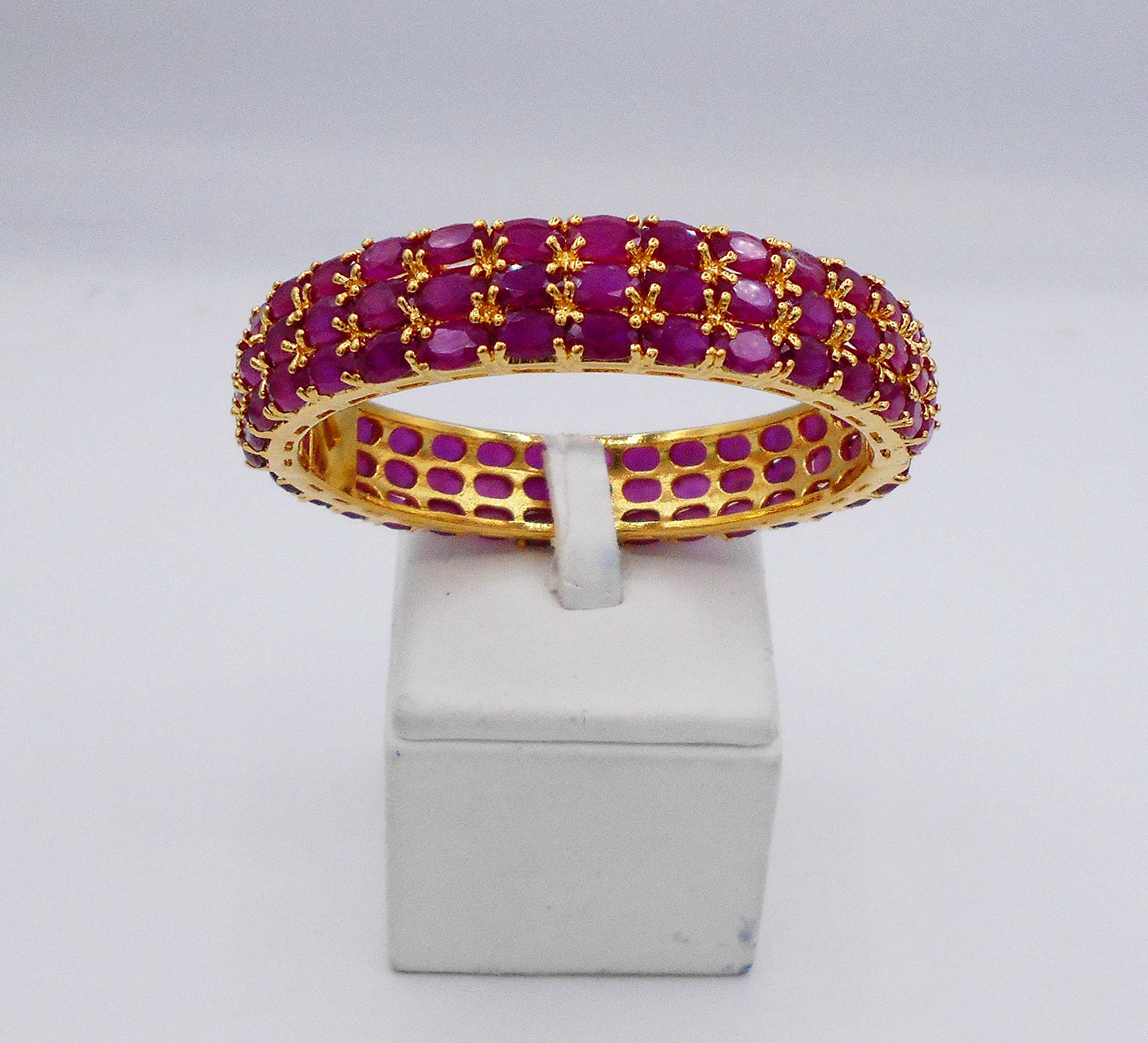 arrawana77 Rare Thai Jewelry Gorgeous 22k 23k 24k Yellow Gold Plated Women Rare Thai Cubic Zirconia CZ AAA Syn Ruby Bracelets Cuff Bangle 13 MM, 6.5 inch