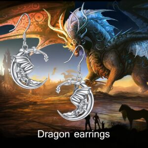 YFN Dragon Earrings Sterling Silver Wreathe Moon Dragon Drop Dangle Earrings Gift for Women