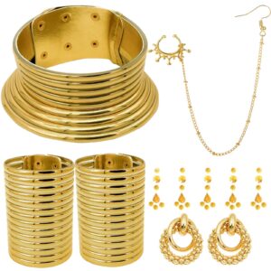 rdkoeakel 7 pcs african national vintage gold flamboyant jewelry set egypt choker bracelet african nose rings hoop chain earrings for women long neck collar wide leather bracelet sets