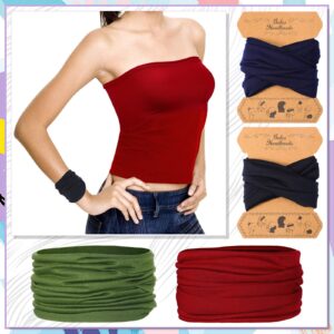 Syhood Boho Headbands for Women 4 Pieces Bandeau Headbands Elastic Wide Hairband Vintage Non Slip Headwrap Solid Color Yoga Workout Hair Bands for Woman(Black, Green, Wine Red, Navy)