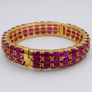 arrawana77 Rare Thai Jewelry Gorgeous 22k 23k 24k Yellow Gold Plated Women Rare Thai Cubic Zirconia CZ AAA Syn Ruby Bracelets Cuff Bangle 13 MM, 6.5 inch