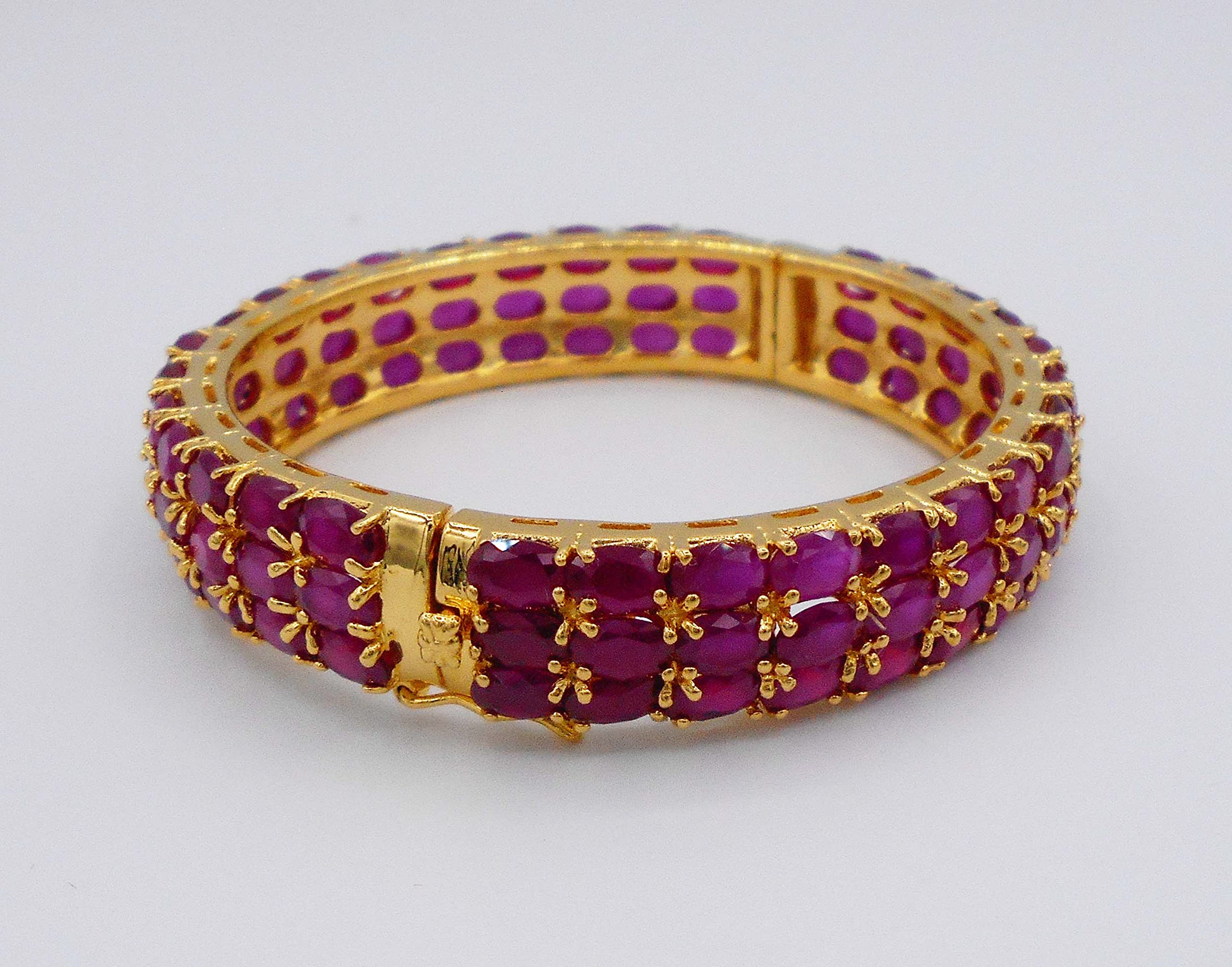 arrawana77 Rare Thai Jewelry Gorgeous 22k 23k 24k Yellow Gold Plated Women Rare Thai Cubic Zirconia CZ AAA Syn Ruby Bracelets Cuff Bangle 13 MM, 6.5 inch