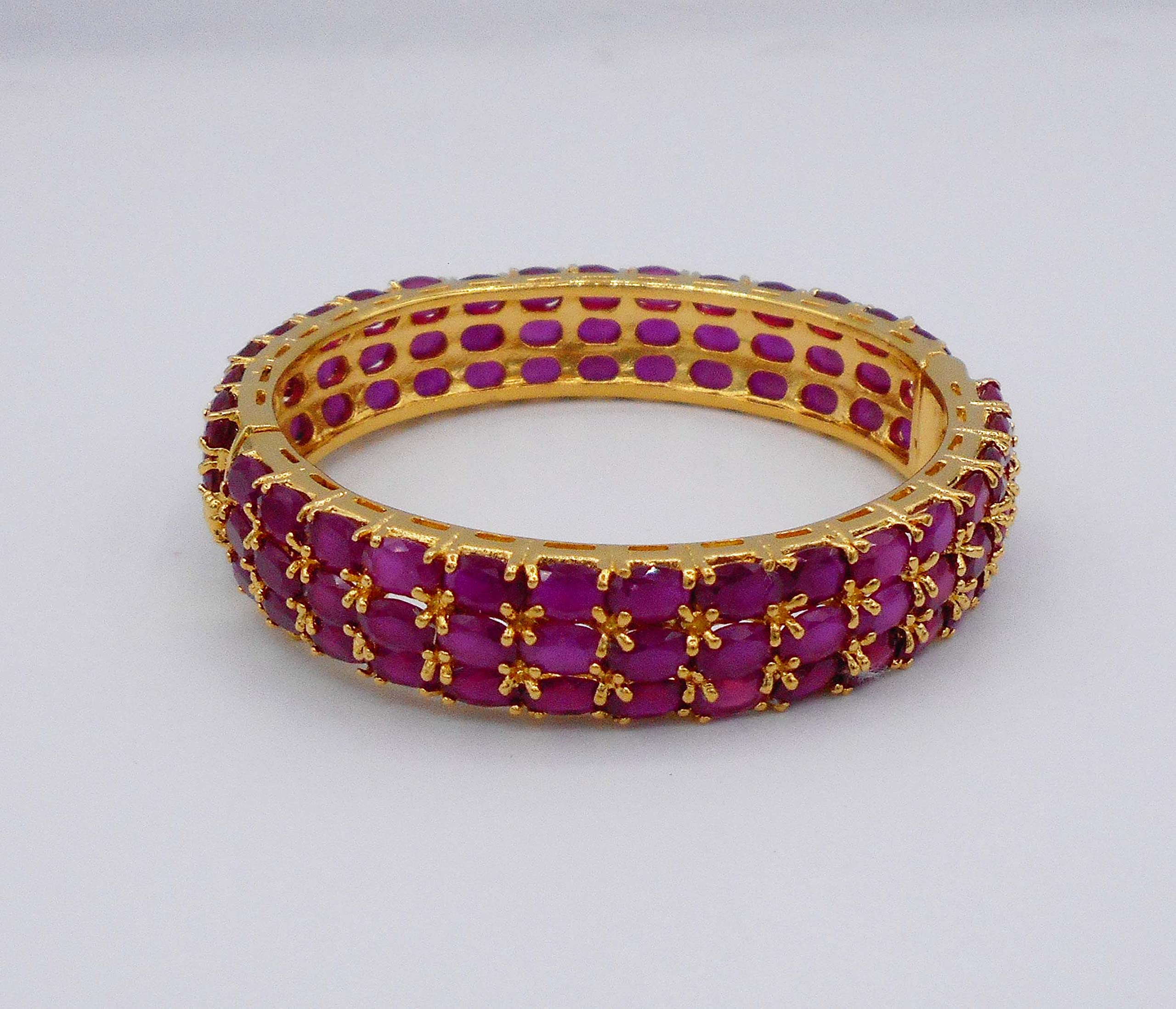 arrawana77 Rare Thai Jewelry Gorgeous 22k 23k 24k Yellow Gold Plated Women Rare Thai Cubic Zirconia CZ AAA Syn Ruby Bracelets Cuff Bangle 13 MM, 6.5 inch