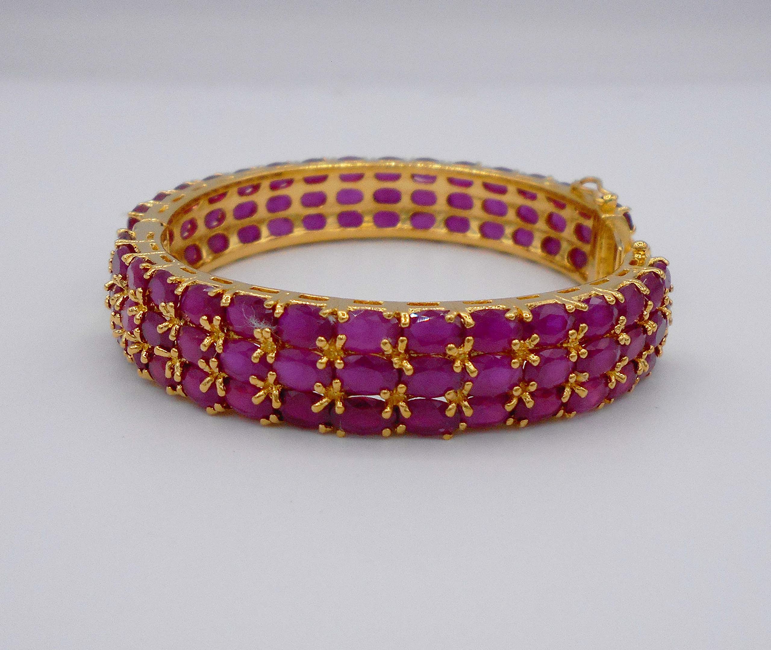 arrawana77 Rare Thai Jewelry Gorgeous 22k 23k 24k Yellow Gold Plated Women Rare Thai Cubic Zirconia CZ AAA Syn Ruby Bracelets Cuff Bangle 13 MM, 6.5 inch