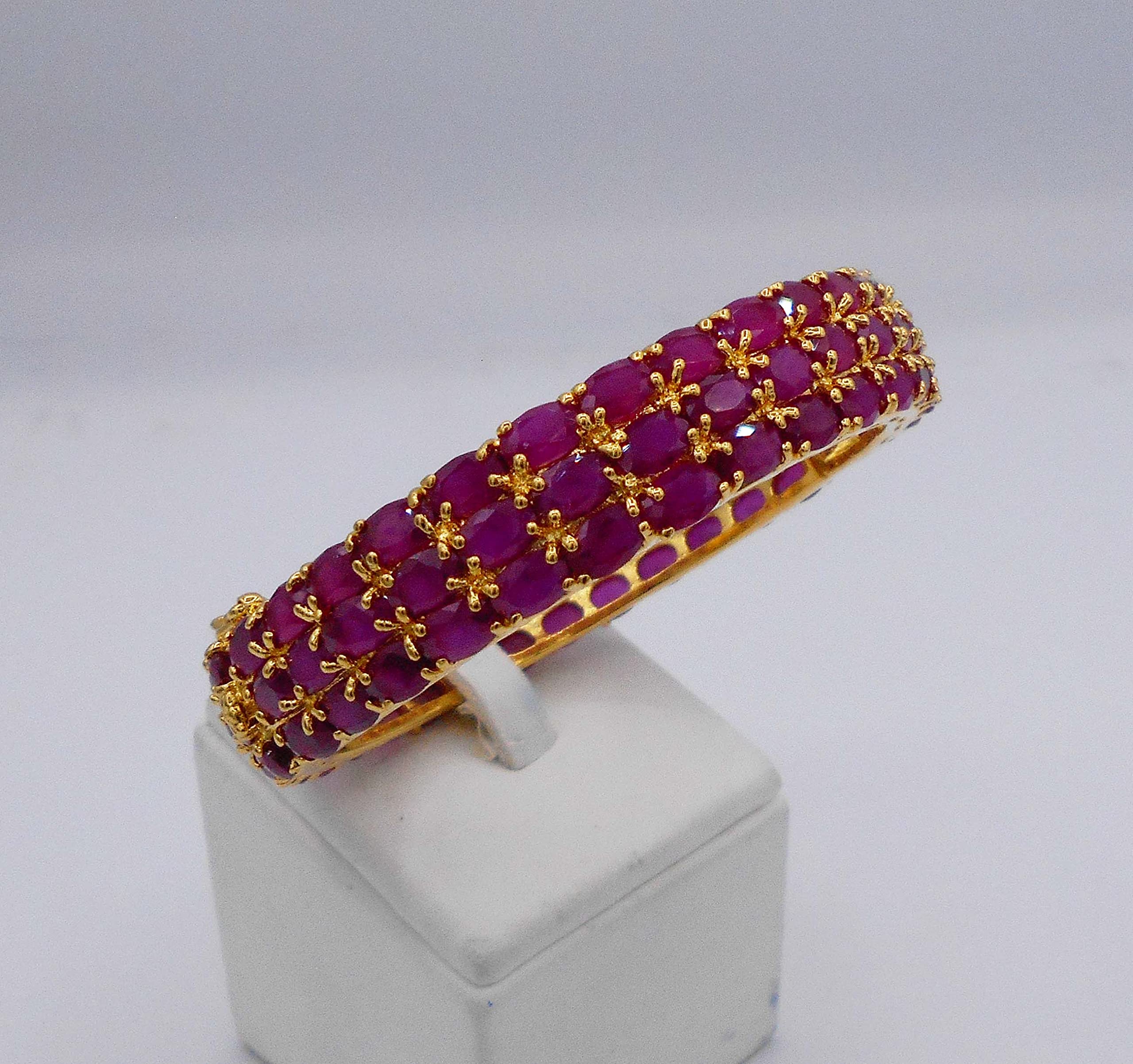 arrawana77 Rare Thai Jewelry Gorgeous 22k 23k 24k Yellow Gold Plated Women Rare Thai Cubic Zirconia CZ AAA Syn Ruby Bracelets Cuff Bangle 13 MM, 6.5 inch