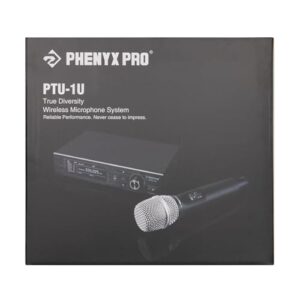 Phenyx Pro True Diversity Wireless Microphone System w/ 1000 Tunable Channels, Single Cordless Microphone Set w/Auto Scan, UHF Professional Dynamic Microphone for Singing, Stage & Studio (PTU-1U)