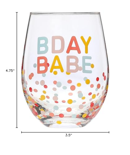 Pearhead Bday Babe Wine Glass, Birthday Party Favor, Birthday Party Accessory, Birthday Celebration Supplies, Great Gift Ideas for Her,15 oz.