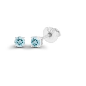 925 Sterling Silver 3mm Round Natural Aquamarine March Birthstone Screwback Stud Earrings