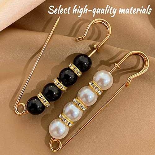 Sonloka Pearl Brooch Pins for Women Fashion, Crafts, Sweater Shawl Clip Double Gold Waist Pants Extender Safety Pins,5 Pcs (White)