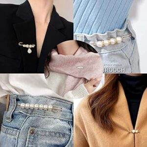 Sonloka Pearl Brooch Pins for Women Fashion, Crafts, Sweater Shawl Clip Double Gold Waist Pants Extender Safety Pins,5 Pcs (White)