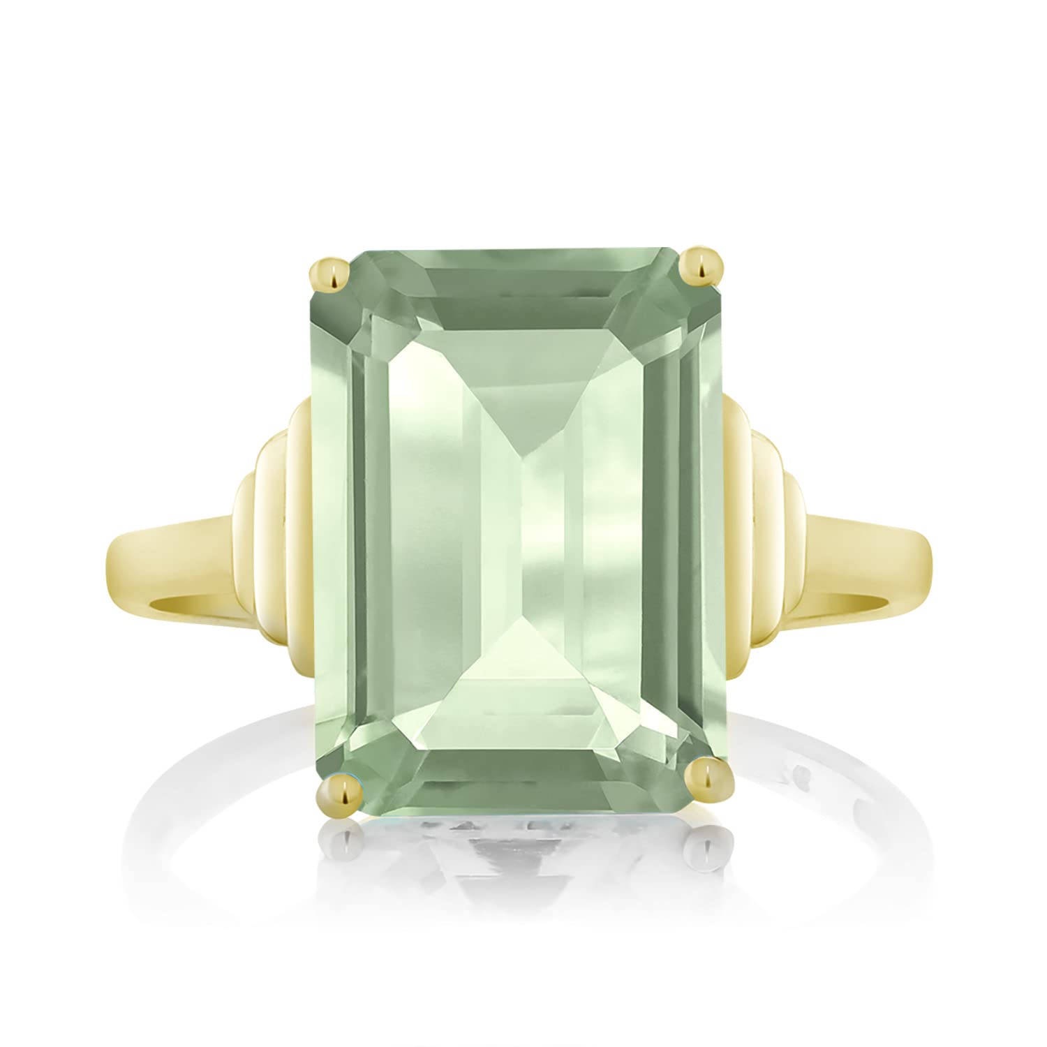 Gem Stone King 18K Yellow Gold Plated Silver Gemstone Birthstone Solitaire Engagement Ring | Emerald Cut 14X10MM Yellow Gold Ring For Women | Available In Size 5, 6, 7, 8, 9