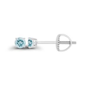 925 Sterling Silver 3mm Round Natural Aquamarine March Birthstone Screwback Stud Earrings