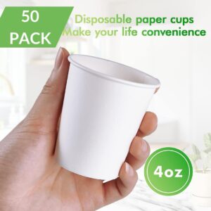 Lakesstory 50 Pack 4 oz. White Paper Disposable Cups – Hot and Cold Beverage Drinking Cup for Water, Juice, Coffee or Tea – Ideal for Water Coolers, Party, or Coffee On the Go’