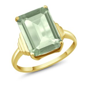 Gem Stone King 18K Yellow Gold Plated Silver Gemstone Birthstone Solitaire Engagement Ring | Emerald Cut 14X10MM Yellow Gold Ring For Women | Available In Size 5, 6, 7, 8, 9