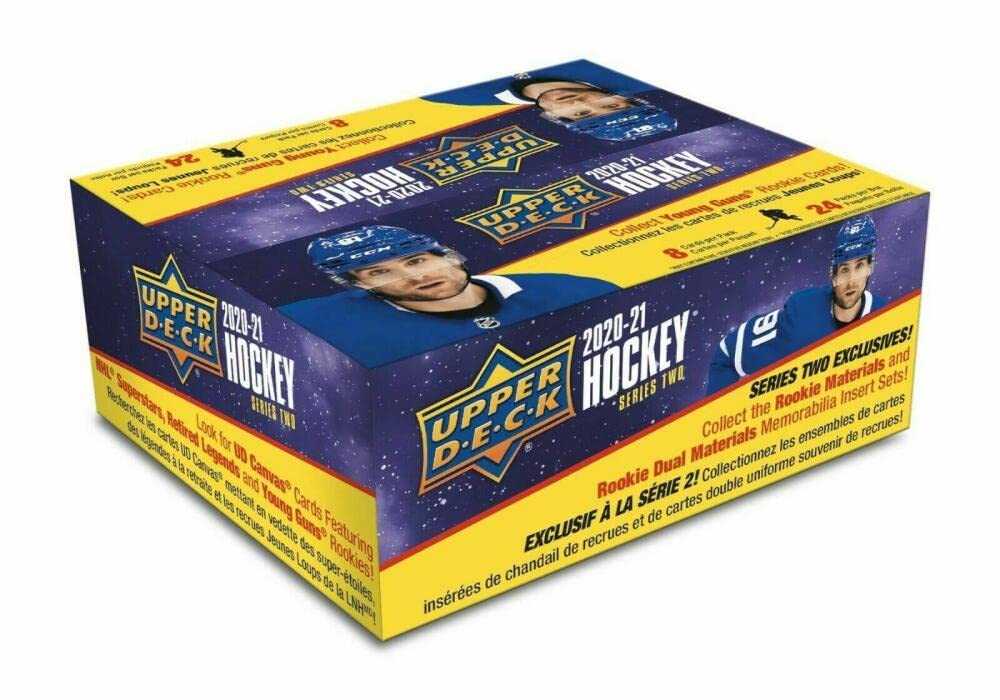 2020-21 NHL Upper Deck Hockey Series 2 Factory Sealed Retail Box 24 Packs of 8 Cards. Massive 192 Cards in all. Find 4 Young Guns Per Box. Look for Canvas cards of this great Rookie Class featuring Kirill Kaprizov