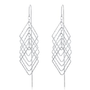 925 Sterling Silver Threader Earrings Geometric Rhombus Tassel Dangle Drop Long Charm Earrings Jewelry Gifts for Women