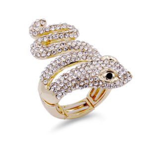 Lavencious Snake Stretch Statement Rings with Rhinestones for Women Size for 7-9 (Gold - Clear)