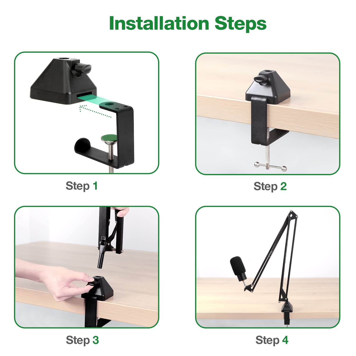 Heavy-Duty Metal Table Mount Clamp, Desk Table Mount C Clamp For Microphone Mic Suspension Boom Scissor Arm with Adjustable Screw, Fits up to 2.48 inches/6.2cm Desktop Thickness by SUNMON