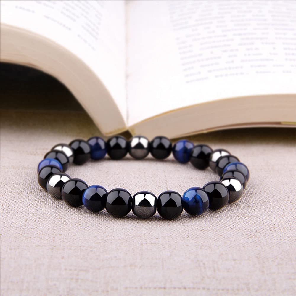 KIOMOY Triple Protection Bracelet For Protection Bring Luck And Prosperity Hematite Black Obsidian Tiger Eye Stone Bracelets (Stone-CS-CTB)