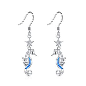 POPKIMI Seahorse Gifts for Women Seahorse Earrings 925 Sterling Silver Seahorse Earrings Seahorse Earring with Opal Seahorse Dangle Earrings Seahorse Drop Earrings Seahorse Jewelry for Birthday Christmas Gifts (Seahorse Gifts)