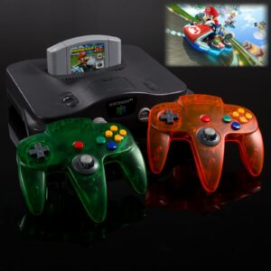 2 Pack Classic N64 Controller, suily Game pad Joystick for 64 - Plug & Play (Non PC USB Version) (Transparent Orange/Transparent Green)