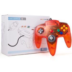 2 Pack Classic N64 Controller, suily Game pad Joystick for 64 - Plug & Play (Non PC USB Version) (Transparent Orange/Transparent Green)