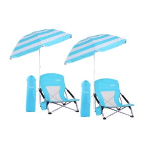 Beach Chair, Beach Chair and Umbrella, Folding Beach Chair, Beach Chairs for Adults, Low Beach Chair, Folding Chair with Umbrella, Camping Chair, Sillas De Playa (2-Pack Blue)