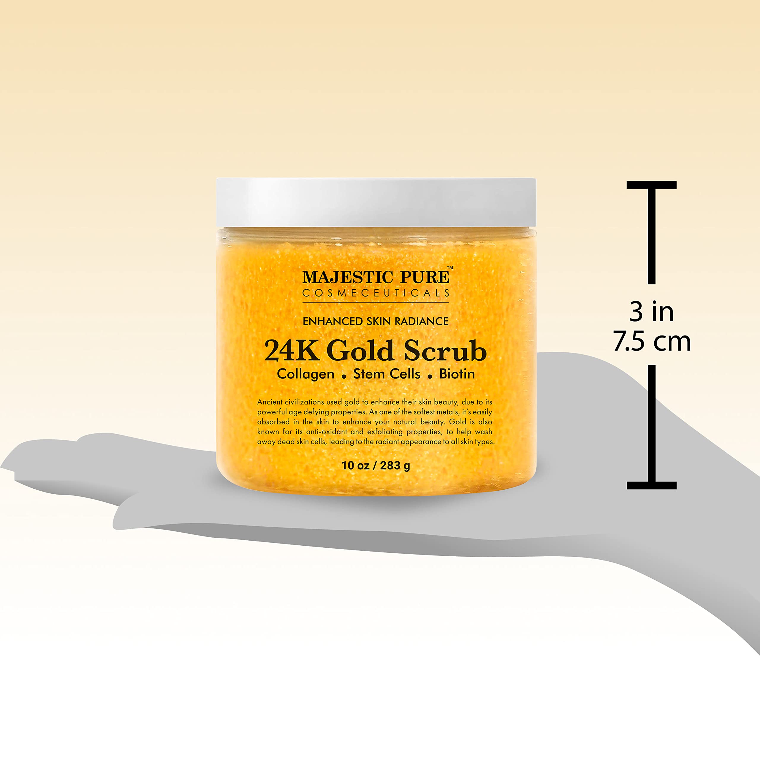 MAJESTIC PURE 24k Gold Scrub with Collagen and Biotin | Exfoliating Body Scrub for Skin Care, Stretch Marks, Acne, Cellulite | Body Scrub Exfoliator |10 oz