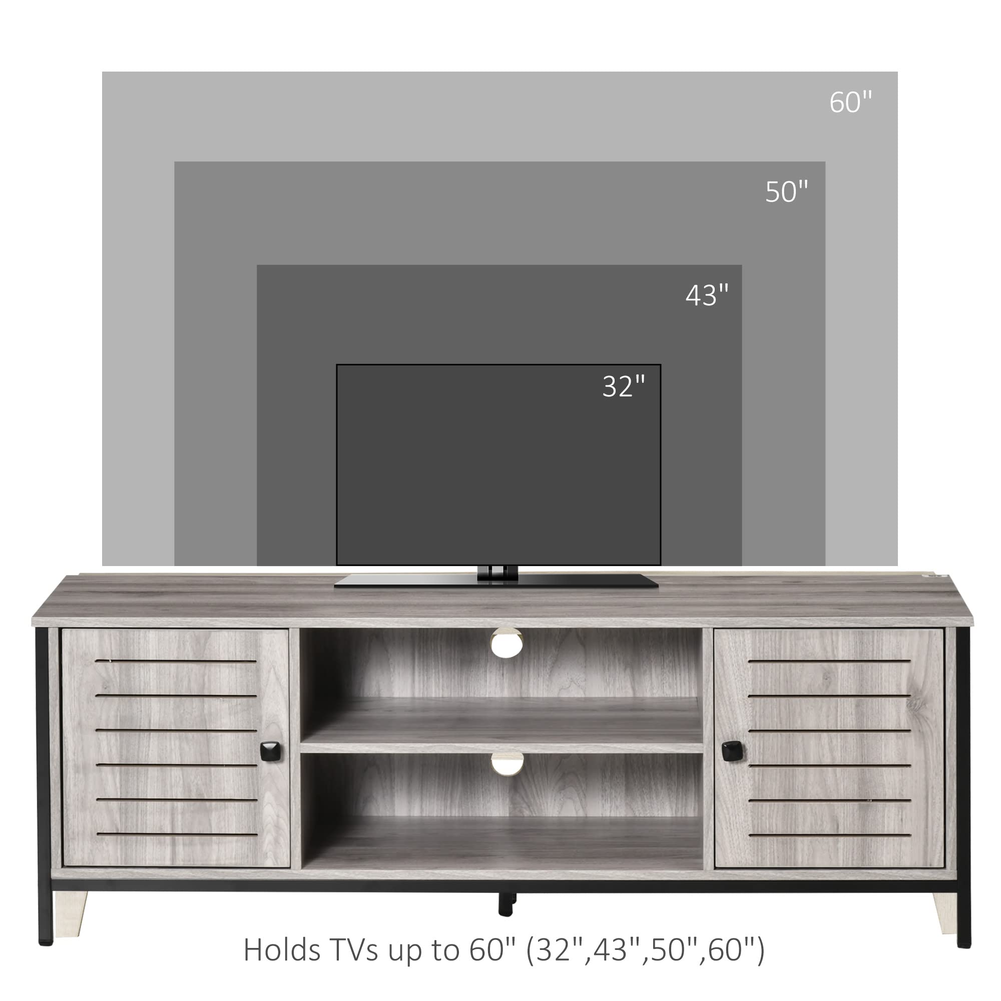 HOMCOM TV Stand for TVs up to 60", Industrial Entertainment Center Cabinet with Storage Shelves for Living Room or Bedroom, Oak