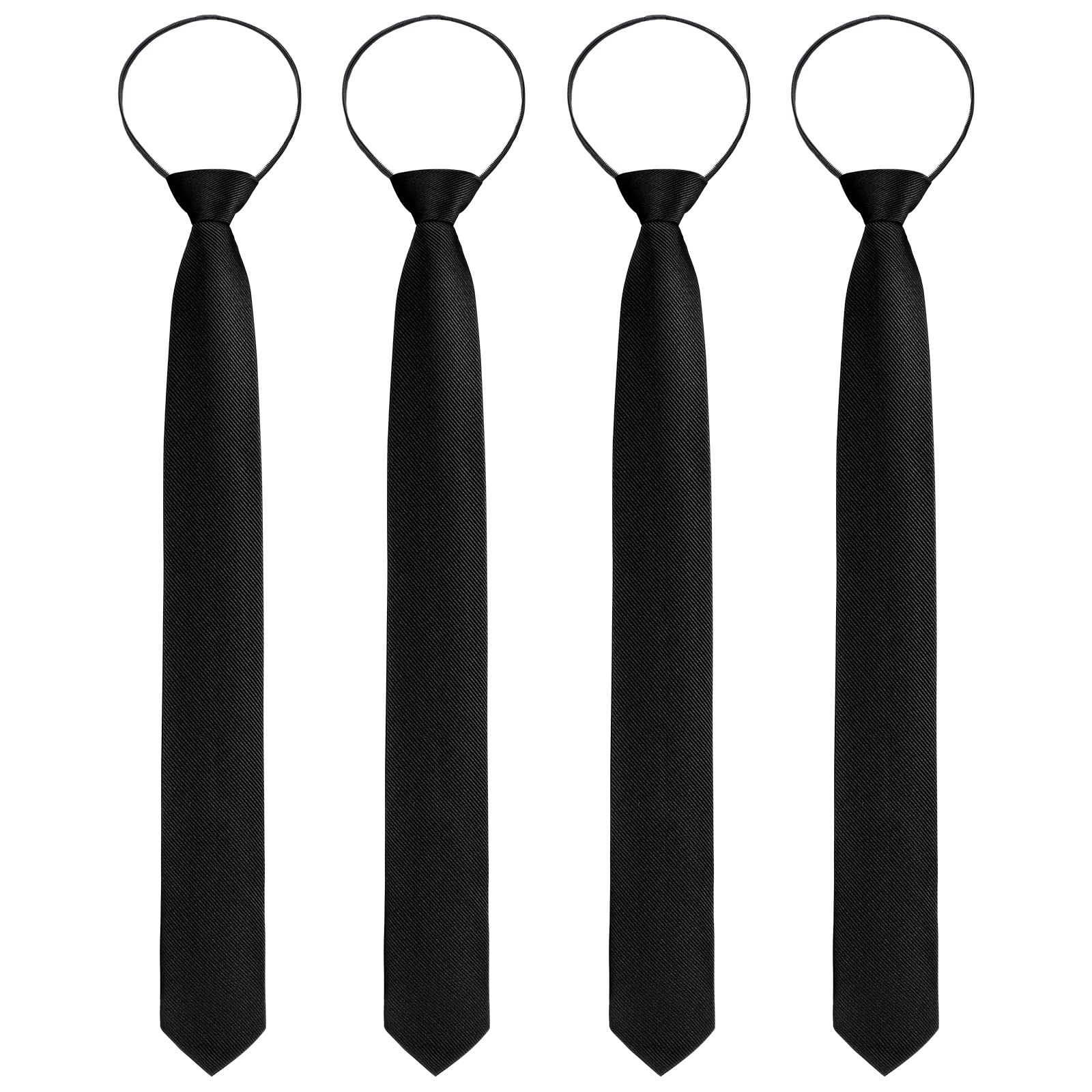 Xinnun 4 Pieces Zipper Ties for Men Adjustable Men's Neckties Zip on Tie for Men Zipper Skinny Necktie Clip on Slim Tie(Black)