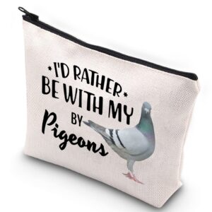 WZMPA Pigeon Themed Cosmetic Bag Pigeon Lover Gift I'd Rather Be With My Pigeons Makeup Zipper Pouch Bag Animal Lover Gift (With My Pigeons)