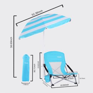 Beach Chair, Beach Chair and Umbrella, Folding Beach Chair, Beach Chairs for Adults, Low Beach Chair, Folding Chair with Umbrella, Camping Chair, Sillas De Playa (2-Pack Blue)