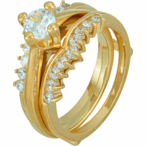 LIFETIME JEWELRY Cubic Zirconia 2-Piece Wedding Ring for Women 24k Gold Plated (4)