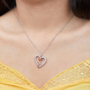 Disney Princess Beauty and the Beast Two Tone Necklace, Belle Rose Crystal Heart Pendant, 18"