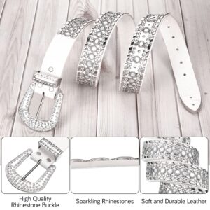 Geyoga Rhinestone Belt for Women 2 Pcs Bling Studded Leather Belt Western Studded Belt Cowgirl Belt (Fits Waist Size 31-37 Inch)