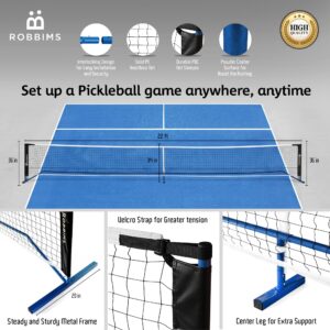 ROBBIMS Portable Pickleball Set with Net | 4 USAPA Approved Graphite Paddles, Duffle Bag, Regulation Size Pickleball Net System, Assembly Manual, 8 Outdoor Pickleball Balls and Carry Bag