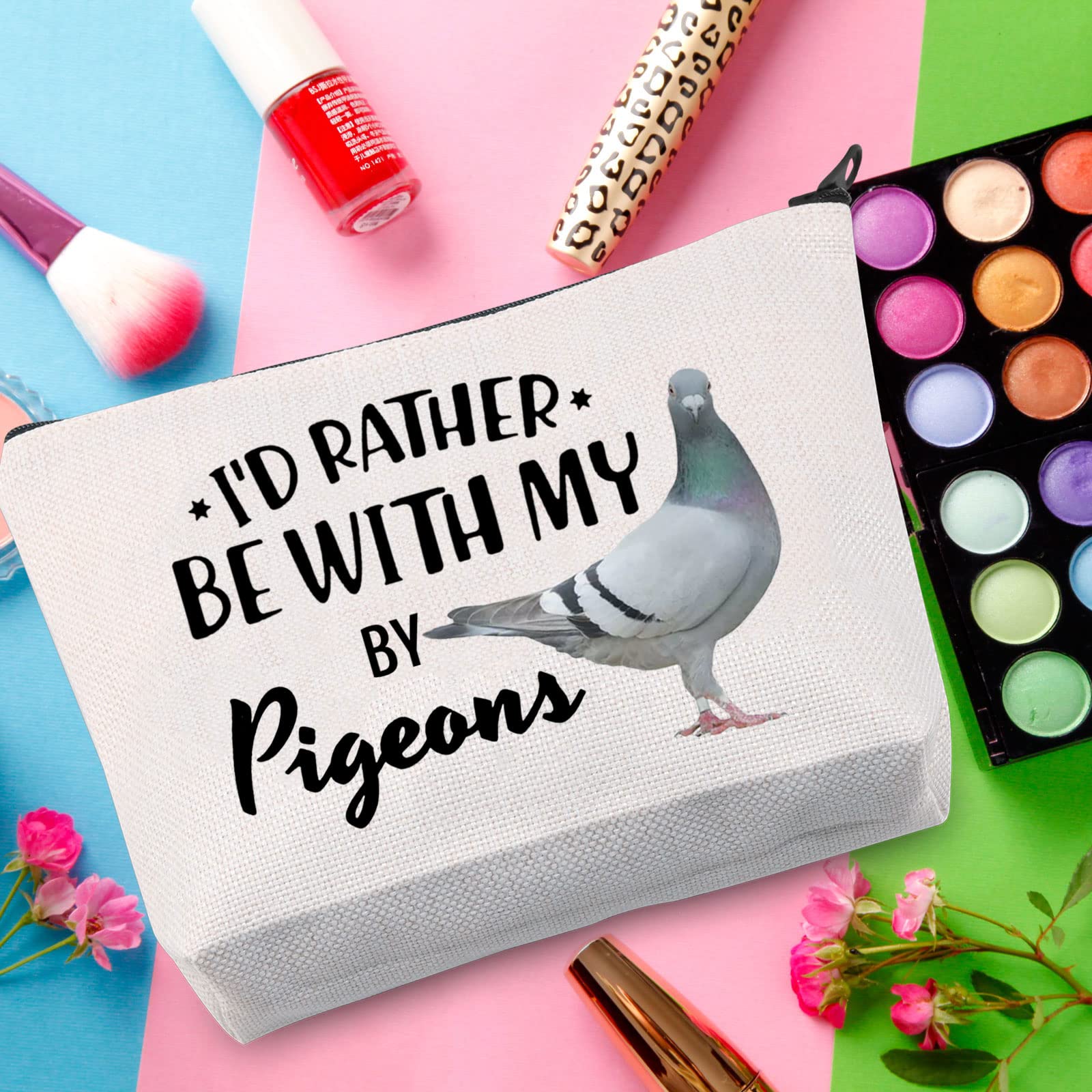 WZMPA Pigeon Themed Cosmetic Bag Pigeon Lover Gift I'd Rather Be With My Pigeons Makeup Zipper Pouch Bag Animal Lover Gift (With My Pigeons)