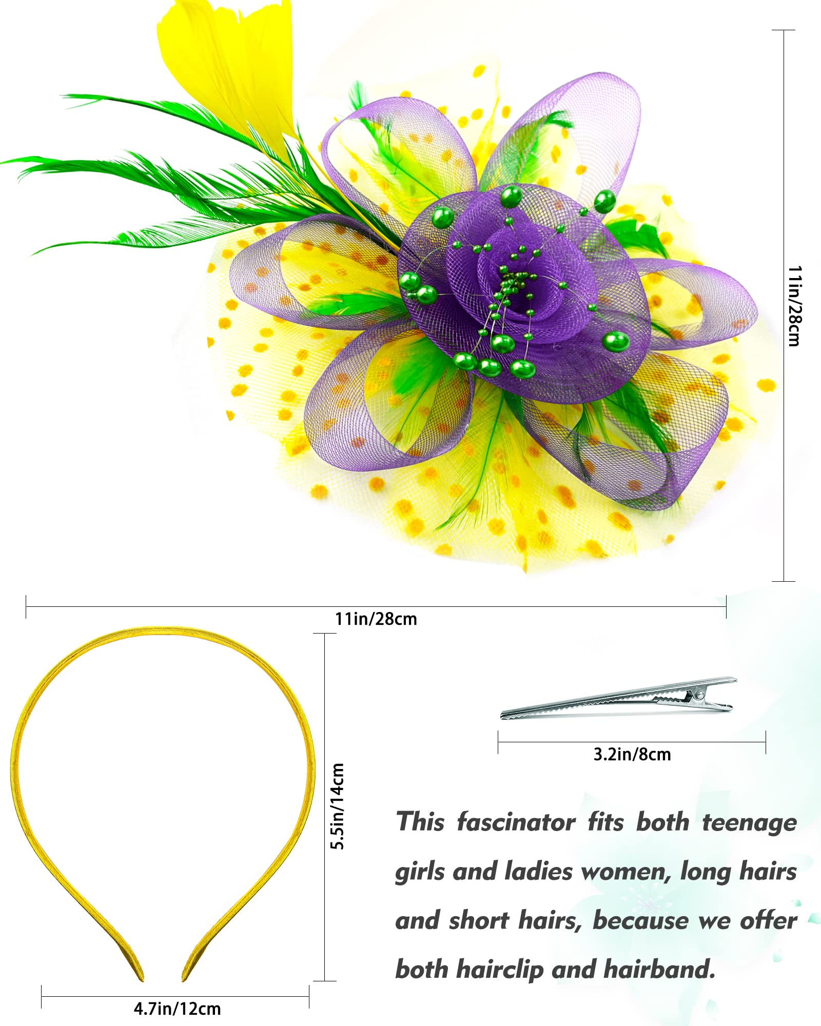 JSSYCG Mardi Gras Fascinator Cocktail Tea Party Headwear Feather Chiffon Flower Headband for Women Girls, Multicolor