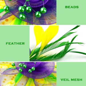 JSSYCG Mardi Gras Fascinator Cocktail Tea Party Headwear Feather Chiffon Flower Headband for Women Girls, Multicolor