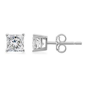 Jewelili 14K White Gold with 3/8 Cttw Princess Cut Diamond Stud Earrings