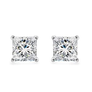 Jewelili 14K White Gold with 3/8 Cttw Princess Cut Diamond Stud Earrings