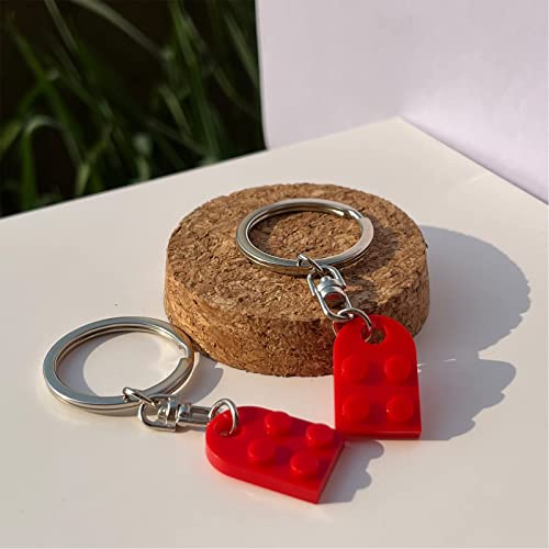 Brick Keychain Best Friend Keychain for Friendship Couple Boyfriend Girlfriend, Heart Keychain Set Valentine’s Day Birthday Key chain for Husband Wife Keychain Gift for Him Her (Red)