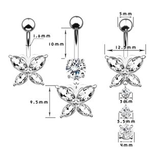 COLORFUL BLING Dangle Belly Button Rings 316L Surgical Steel Belly Rings,14G Butterfly Belly Button Ring Dangling CZ Belly Piercing Jewelry for Women- Long Pattern