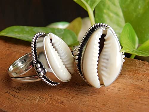 Natural Cowrie shell ring, Beach Shell Ring Shell Ring For Women, Summer Ring gypsy ethnic boho style shell handmade jewelry, codi ring for friend, (6)